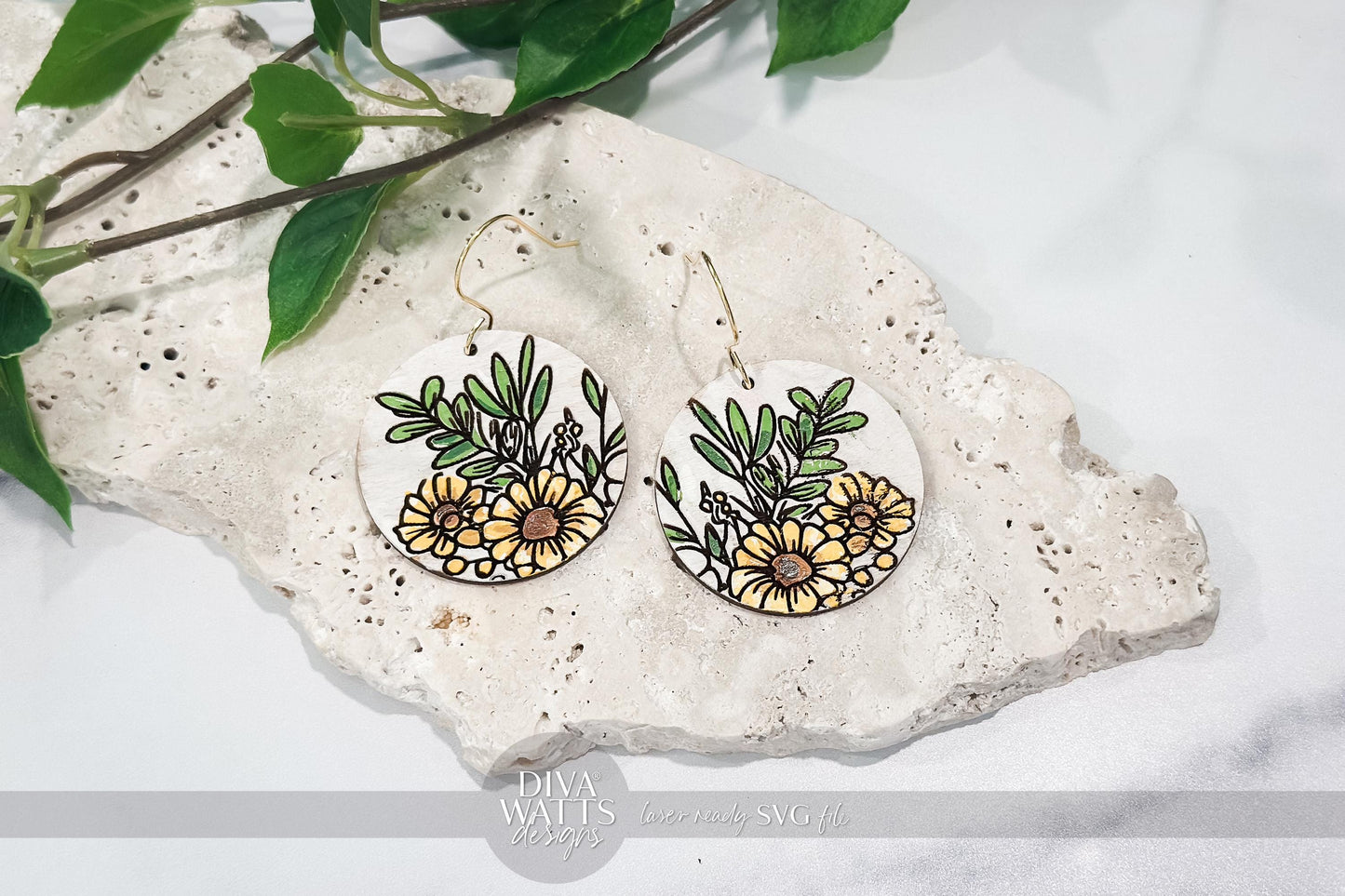 Laser Cut Earring SVG | Floral Engraved Earring File | DIY Jewelry SVG for xTool Glowforge | Spring Bouquet svg Earrings