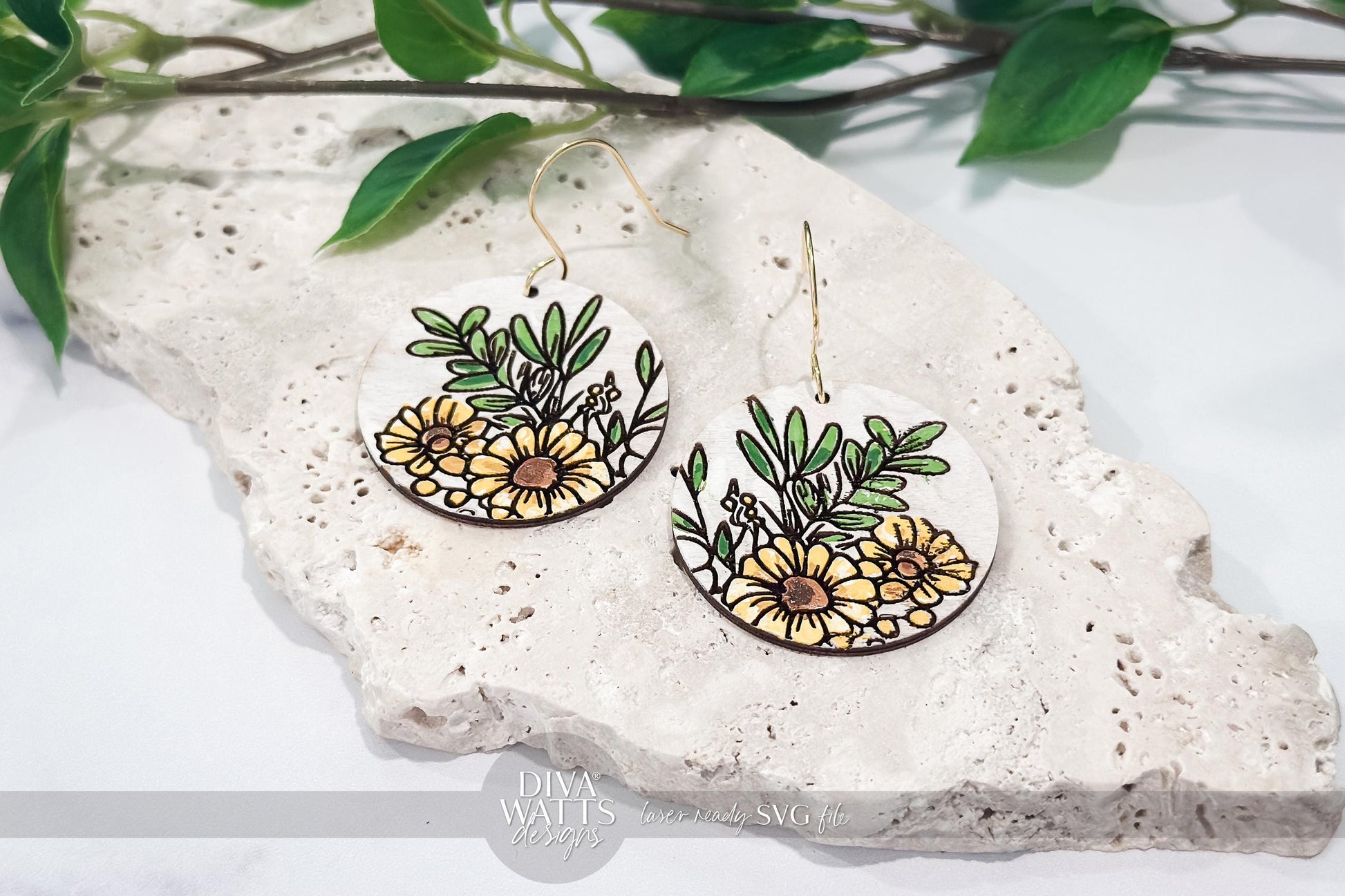 Laser Cut Earring SVG | Floral Engraved Earring File | DIY Jewelry SVG for xTool Glowforge | Spring Bouquet svg Earrings
