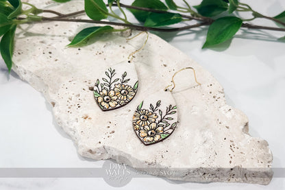 Laser Cut Earring SVG | Dainty Daisy Engraved Teardrop Earrings File | DIY Floral Jewelry Cut File for Glowforge xTool SVG