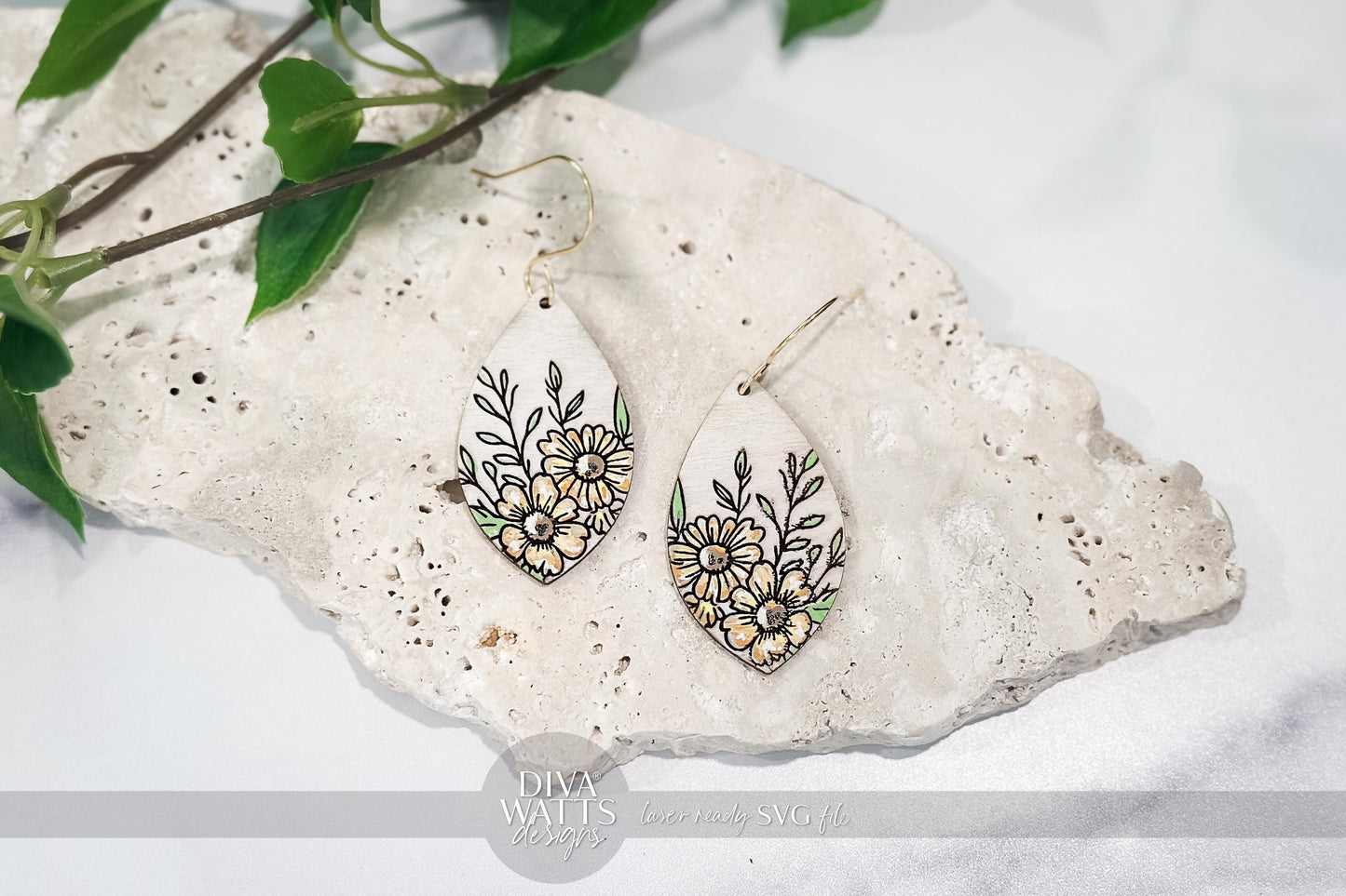Laser Cut Earring SVG | Dainty Daisy Engraved Teardrop Earrings File | DIY Floral Jewelry Cut File for Glowforge xTool SVG