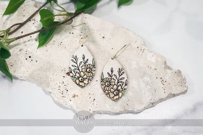 Laser Cut Earring SVG | Dainty Daisy Engraved Teardrop Earrings File | DIY Floral Jewelry Cut File for Glowforge xTool SVG