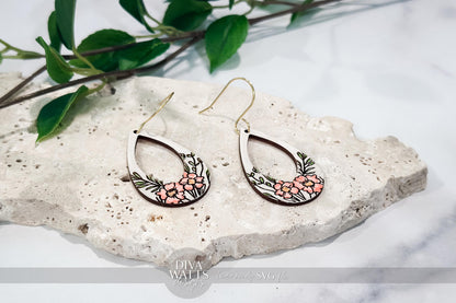 Teardrop Cutout Earring SVG | Engraved Floral Earrings File | DIY Jewelry SVG for Glowforge xTool | Laser Ready Botanical Cut File