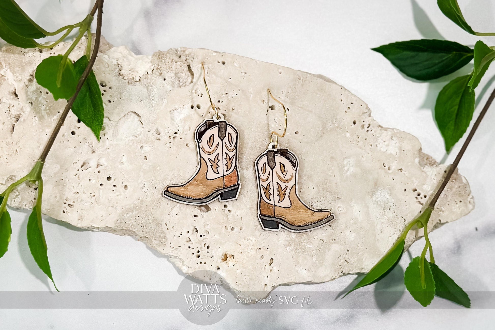 Cowboy Boot Earring SVG | Engraved Western Earring Cut File | Digital DIY Jewelry for Glowforge xTool | Country Style SVG