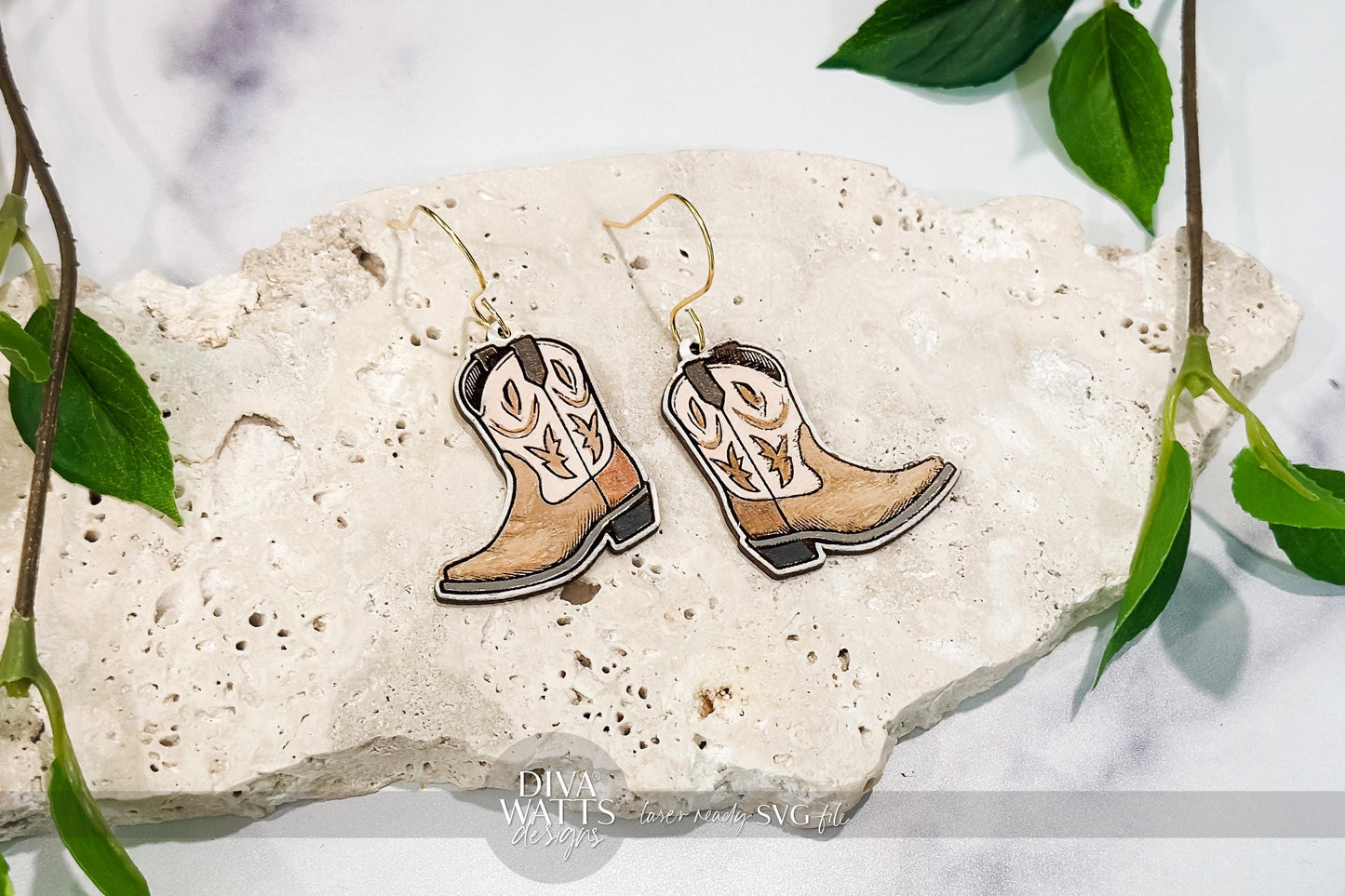 Cowboy Boot Earring SVG | Engraved Western Earring Cut File | Digital DIY Jewelry for Glowforge xTool | Country Style SVG