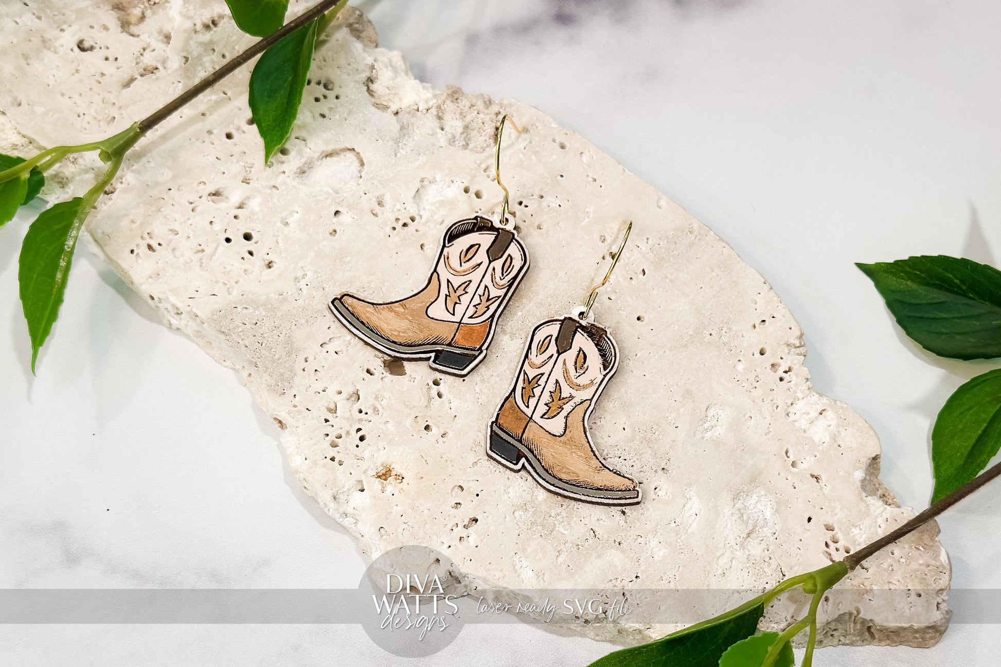 Cowboy Boot Earring SVG | Engraved Western Earring Cut File | Digital DIY Jewelry for Glowforge xTool | Country Style SVG