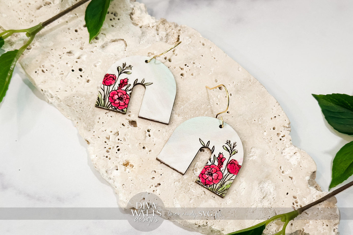 Floral Arch Earring SVG | Engraved Flower Jewelry File | DIY Laser Cut Earring SVG for xTool Glowforge | Spring Boho svg