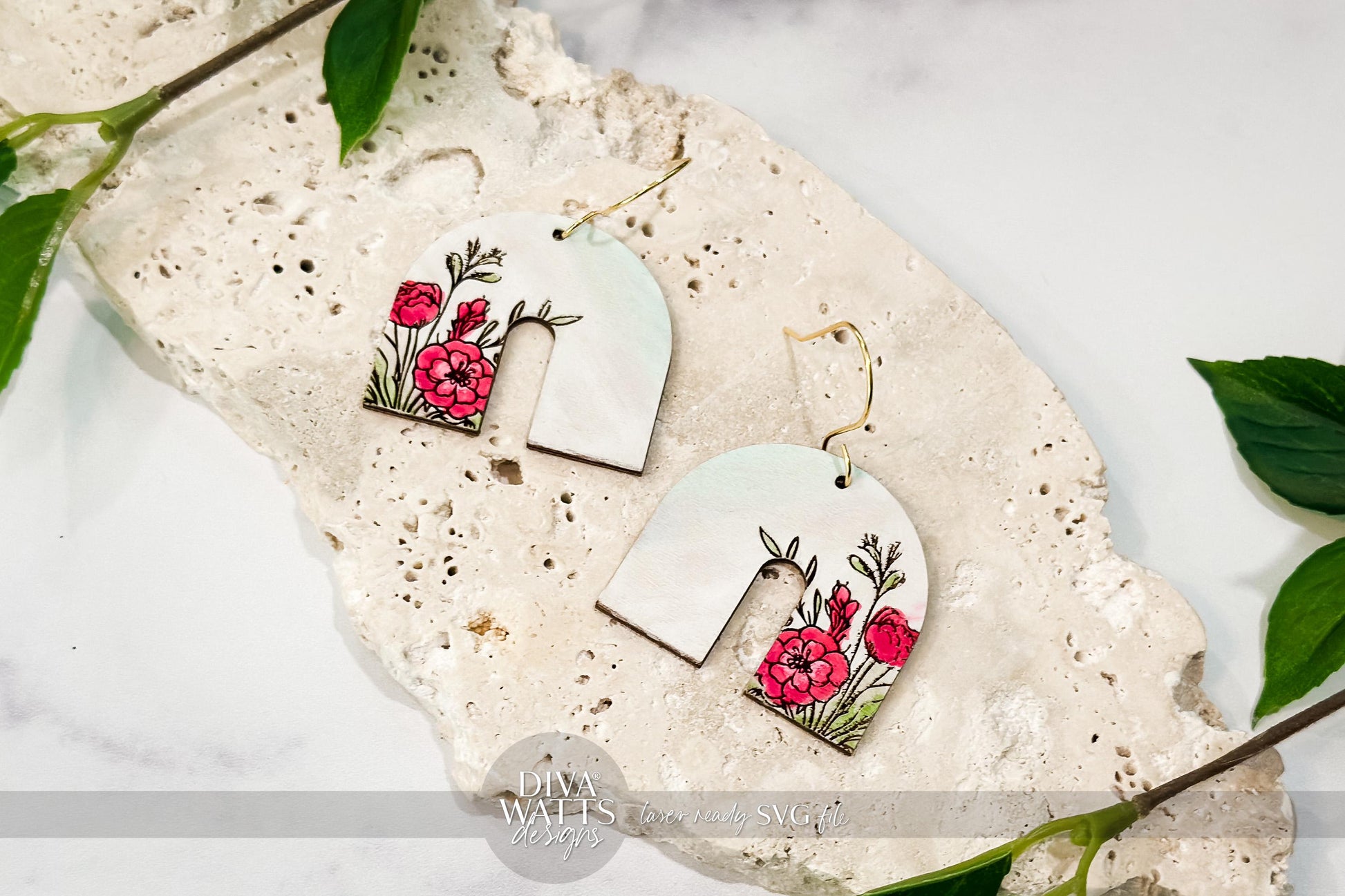 Floral Arch Earring SVG | Engraved Flower Jewelry File | DIY Laser Cut Earring SVG for xTool Glowforge | Spring Boho svg