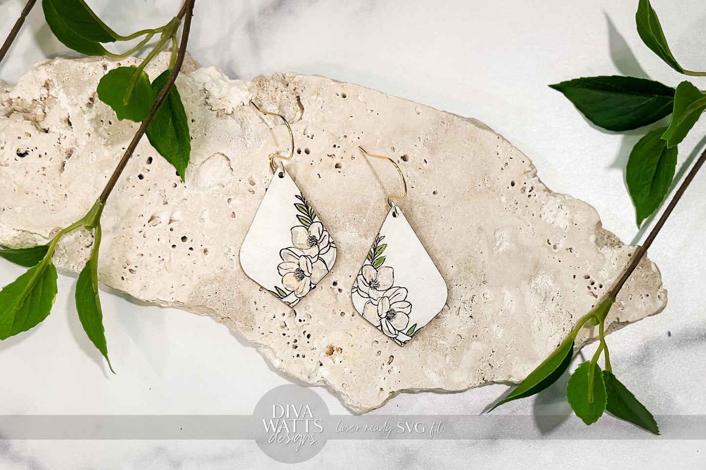Magnolia Earring SVG | Engraved Floral Drop Earrings Cut File | Laser Jewelry SVG for Glowforge xTool | Elegant DIY svg Design