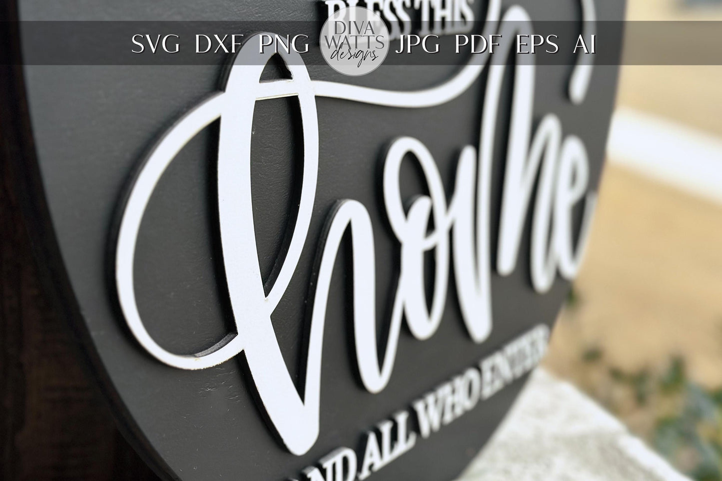 Laser Cut Door Hanger SVG | Bless This Home SVG Sign | Round Wood Sign Template | Glowforge xTool File | DIY Porch Decor svg