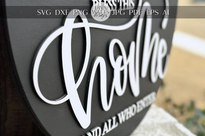 Laser Cut Door Hanger SVG | Bless This Home SVG Sign | Round Wood Sign Template | Glowforge xTool File | DIY Porch Decor svg