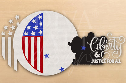 Laser Cut Door Hanger SVG | Liberty & Justice For All Sign | Patriotic Round Wood Sign Template | Glowforge xTool Digital Cut File