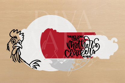 Laser Cut Door Hanger SVG | Mother Cluckers SVG Sign | Funny Farmhouse Chicken Round Sign File | Glowforge xTool DIY Wood Decor