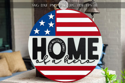 Laser Cut Door Hanger SVG | Military Family Sign SVG | Patriotic Round Sign Template | Digital Cut File Glowforge xTool Compatible
