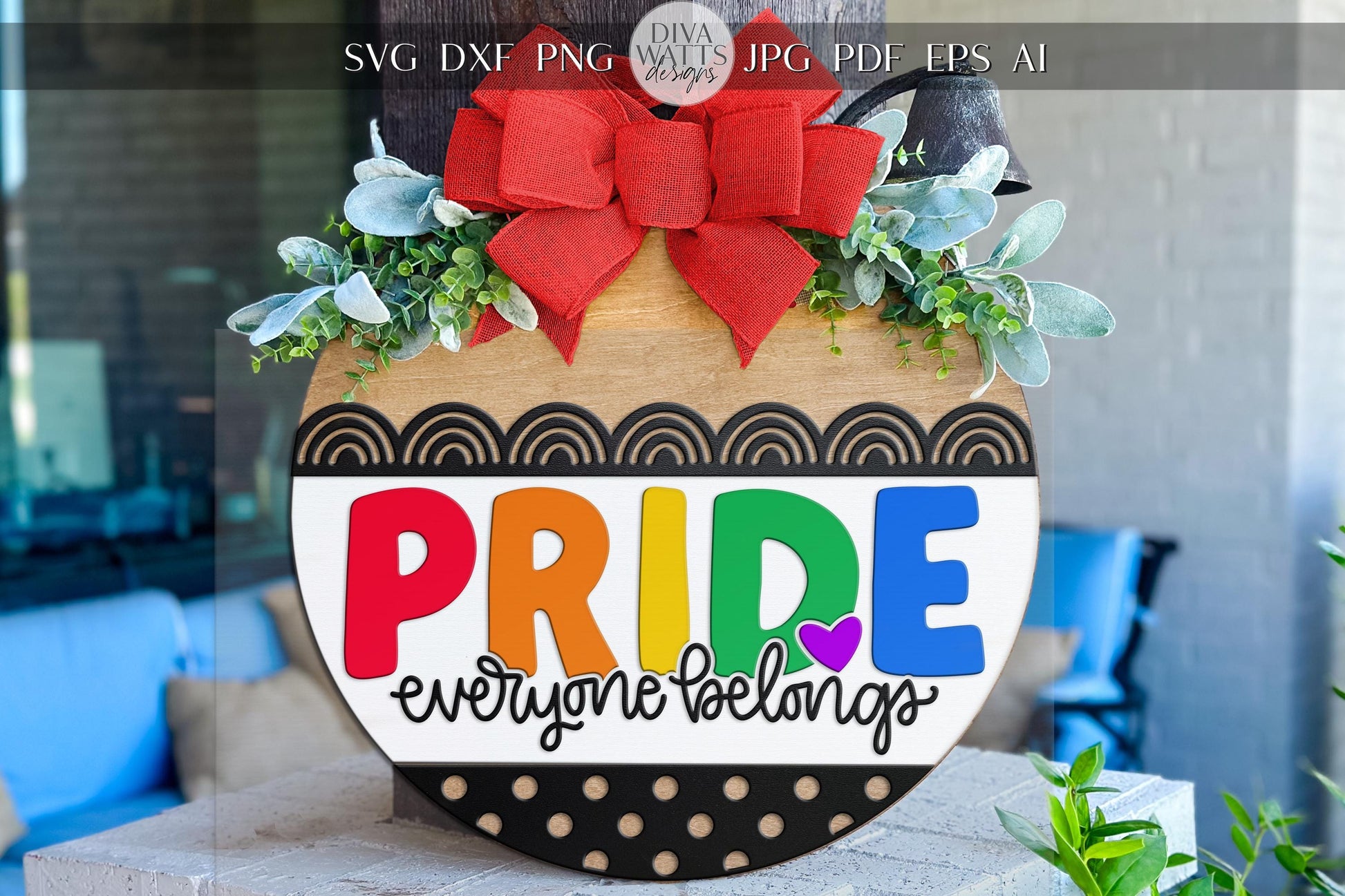 Pride Door Hanger SVG | Everyone Belongs Round Sign SVG | LGBTQ+ Laser Cut File | Equality Digital svg for Glowforge xTool Projects