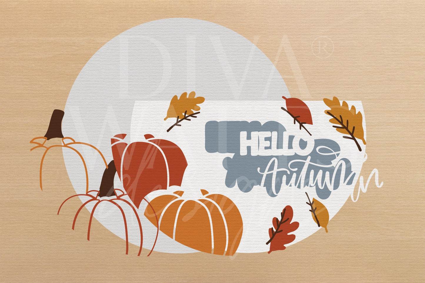 Hello Autumn SVG | Laser Cut Door Hanger SVG | DIY Round Wood Sign File | Fall Welcome Sign svg | Glowforge xTool Laser Cut File
