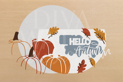 Hello Autumn SVG | Laser Cut Door Hanger SVG | DIY Round Wood Sign File | Fall Welcome Sign svg | Glowforge xTool Laser Cut File