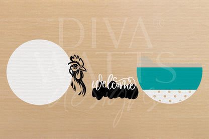 Laser Cut Door Hanger SVG | Chicken Welcome Sign SVG File | DIY Round Wood Sign Template | Farmhouse Digital Cut File for Glowforge