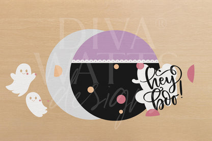 Hey Boo Ghost Door Hanger SVG | Halloween Sign SVG File | DIY Round Wood Sign Template | Laser Cut Digital File Glowforge xTool