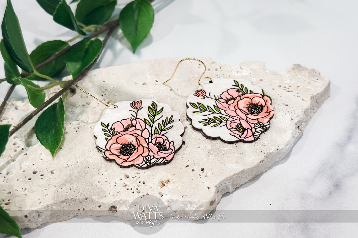 Laser Cut Earring SVG | Floral Engraved Earring File | DIY Jewelry SVG for xTool Glowforge | Spring Bouquet svg Earrings