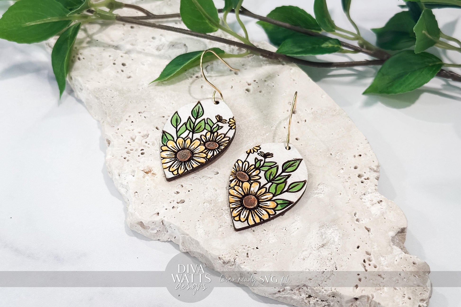 Laser Cut Earring SVG | Sunflower Engraved Teardrop Earrings File | DIY Jewelry for Glowforge xTool | Floral SVG Cut File