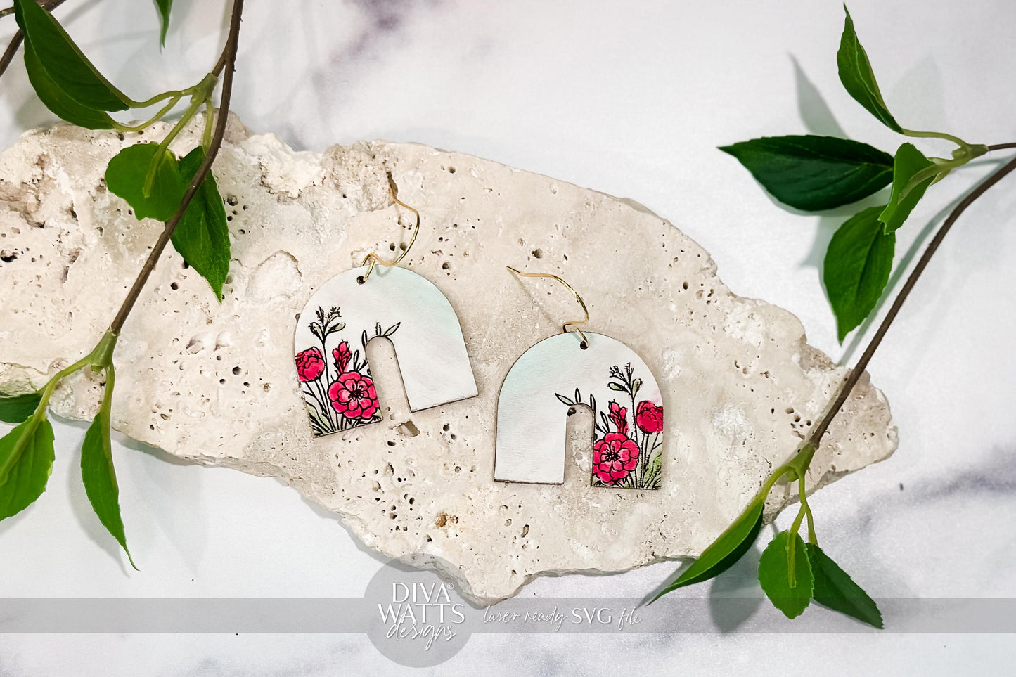Floral Arch Earring SVG | Engraved Flower Jewelry File | DIY Laser Cut Earring SVG for xTool Glowforge | Spring Boho svg