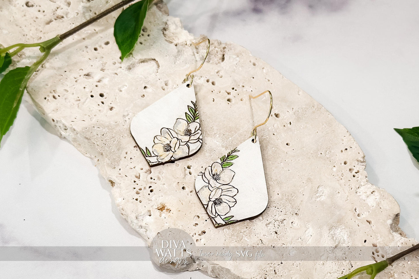 Magnolia Earring SVG | Engraved Floral Drop Earrings Cut File | Laser Jewelry SVG for Glowforge xTool | Elegant DIY svg Design