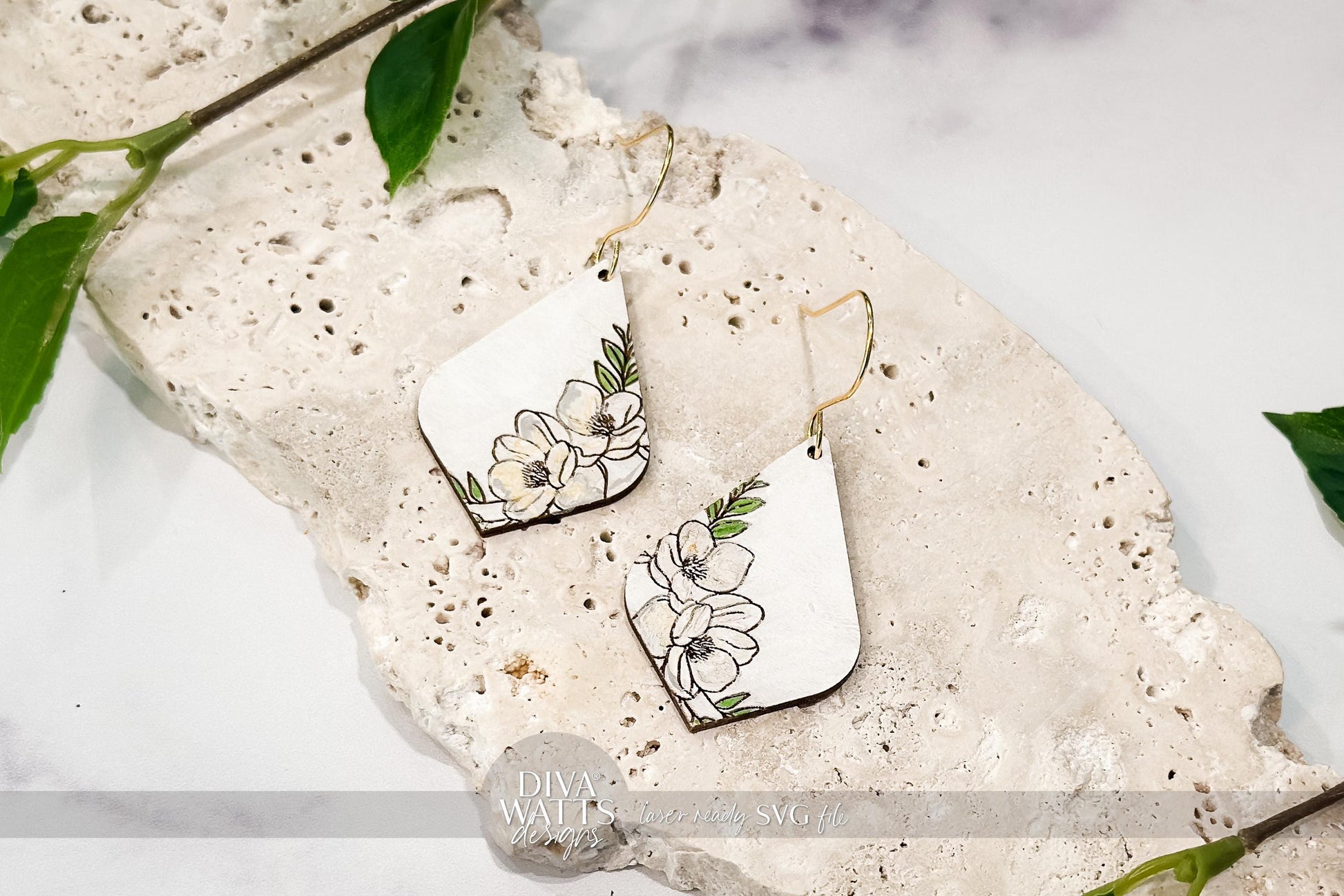 Magnolia Earring SVG | Engraved Floral Drop Earrings Cut File | Laser Jewelry SVG for Glowforge xTool | Elegant DIY svg Design