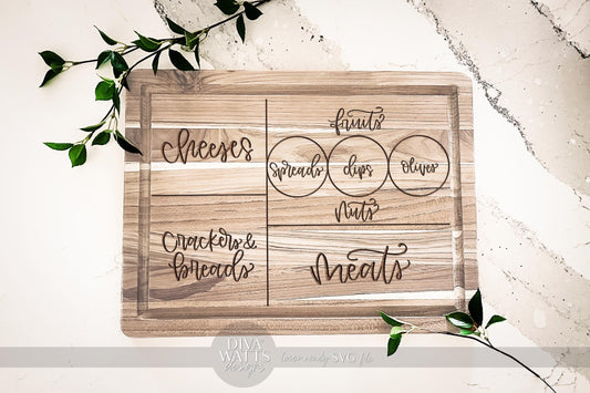 Charcuterie Board SVG | Laser Cut Food Label Tray Template | Kitchen Serving Board Digital File | Glowforge xTool Compatible SVG