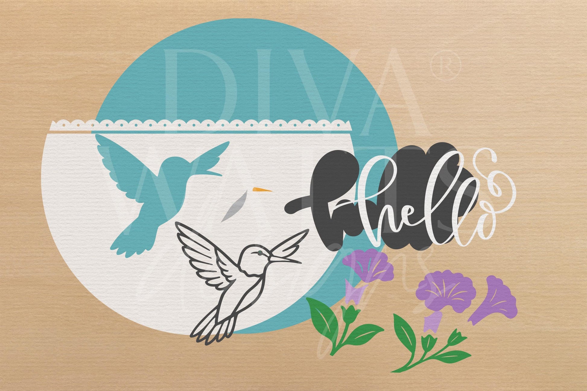 Laser Cut Door Hanger SVG | Hello Sign SVG File | Hummingbird Round Wood Sign Template | Glowforge xTool Compatible Digital File