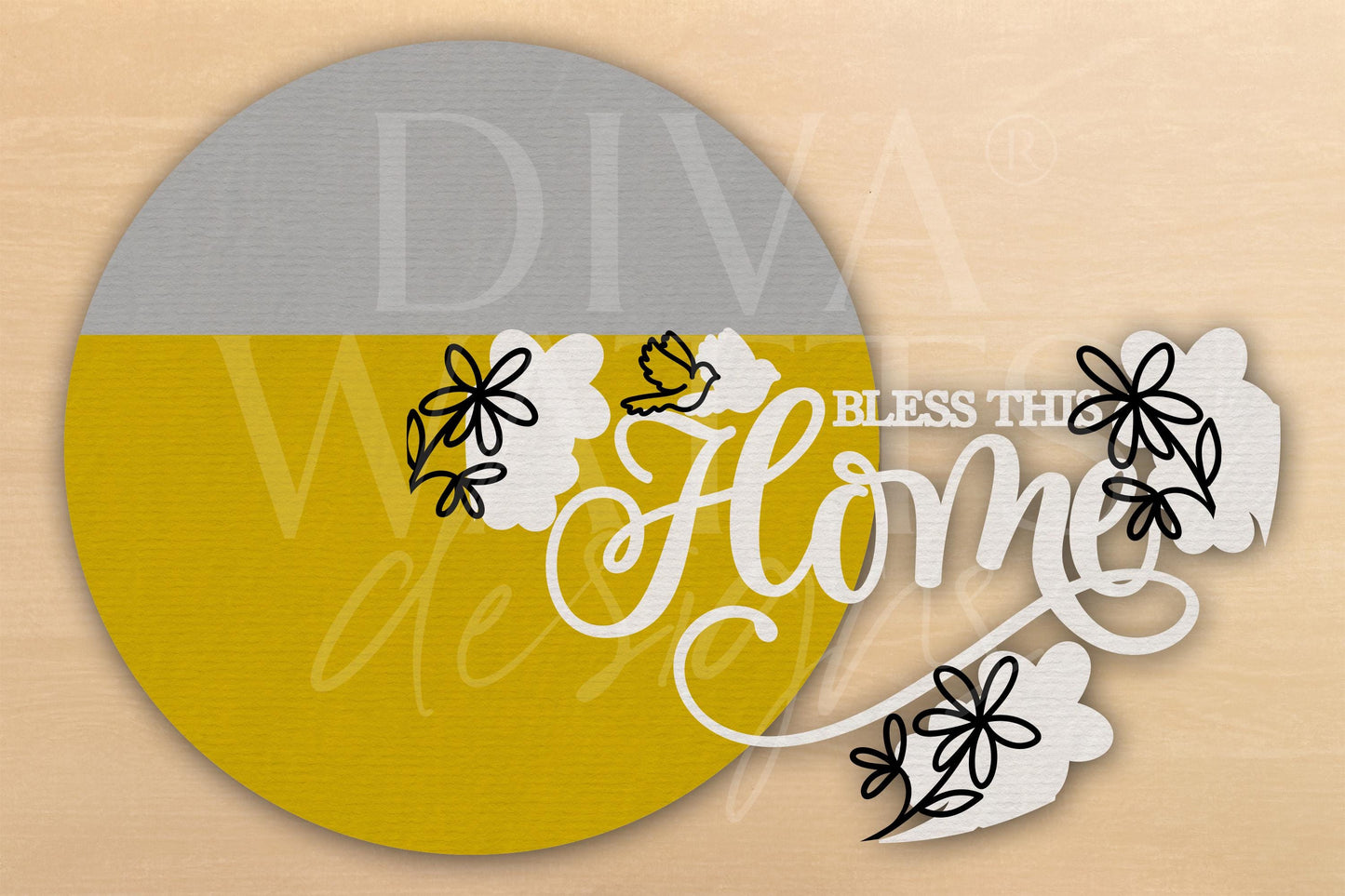 Laser Cut Door Hanger SVG | Bless This Home Sign SVG | DIY Round Wood Sign Template | Glowforge xTool File | Digital Porch Decor