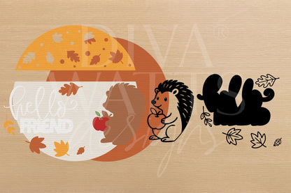 Laser Cut Door Hanger SVG | Hello Friend Fall Sign SVG | DIY Round Wood Sign Template | Hedgehog svg File Glowforge xTool Cut File