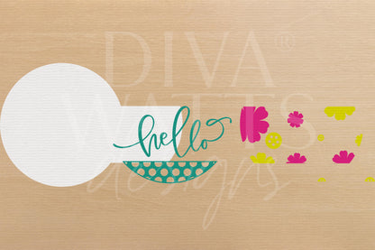 Laser Cut Door Hanger SVG | Hello Door Sign SVG File | Summer Round Wood Sign Template | Glowforge xTool Floral Porch Decor