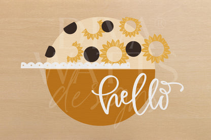 Laser Cut Door Hanger SVG | Hello Sunflower Sign SVG | DIY Round Wood Sign Template | Glowforge xTool Compatible Digital File