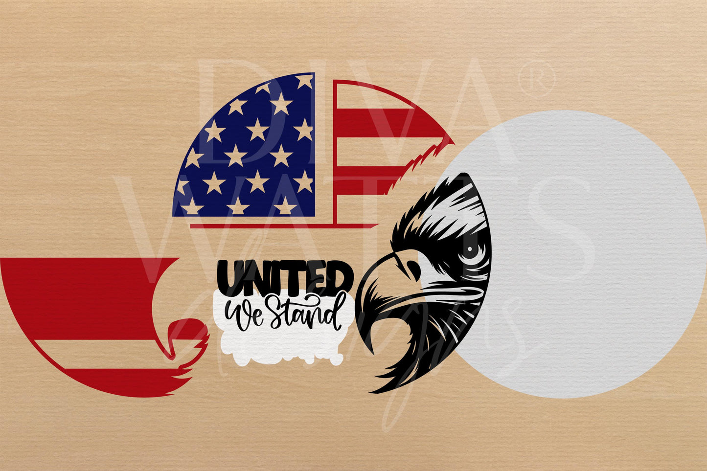 Laser Cut Door Hanger SVG | United We Stand Sign SVG File | Patriotic Round Wood Sign Template | Glowforge xTool Digital Cut File