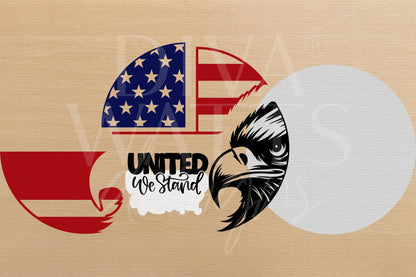 Laser Cut Door Hanger SVG | United We Stand Sign SVG File | Patriotic Round Wood Sign Template | Glowforge xTool Digital Cut File