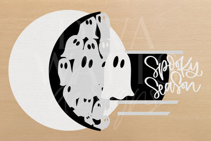 Spooky Season Door Hanger SVG | Laser Cut Halloween Sign SVG File | DIY Ghost Round Wood Template | Glowforge xTool Digital Cut File