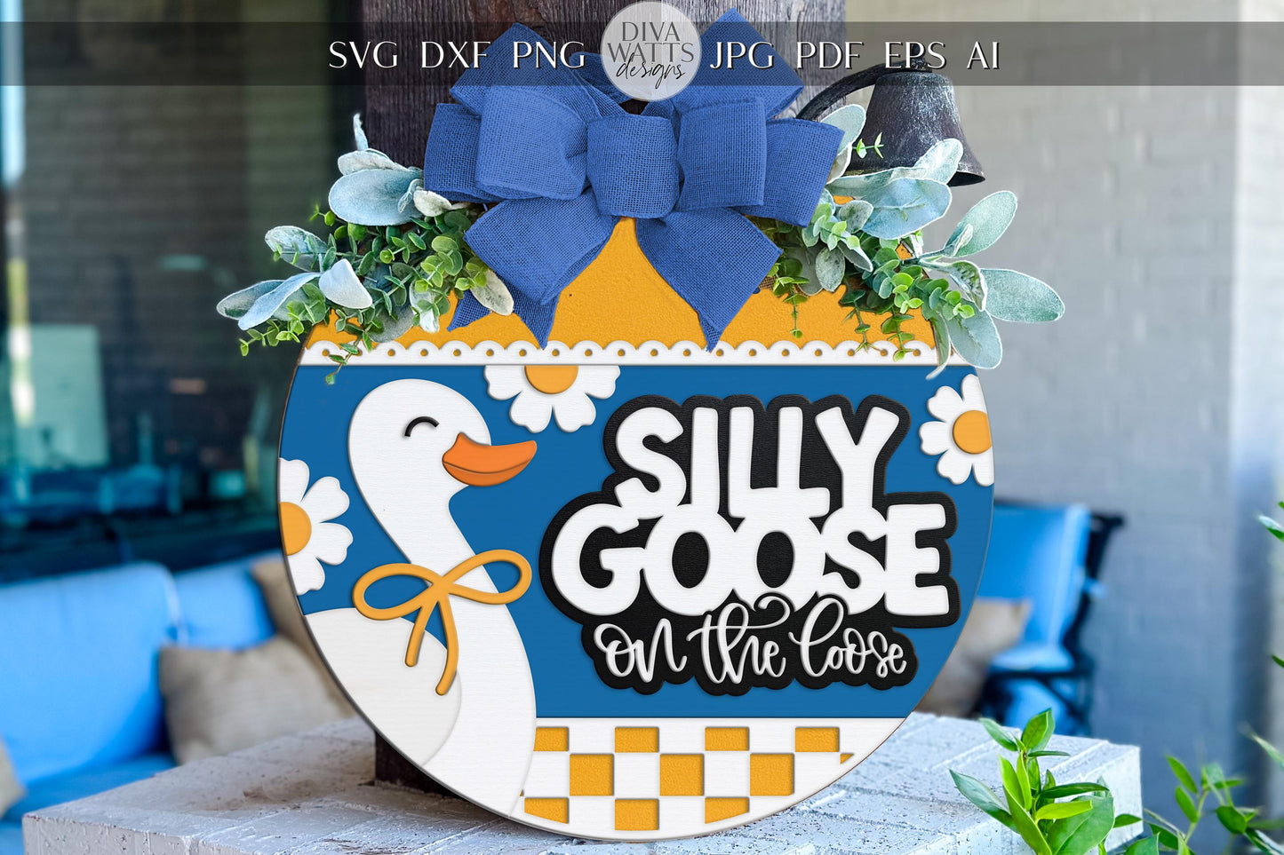 Silly Goose SVG | Laser Cut Door Hanger SVG File | Funny Round Sign Template | DIY Goose Wood Sign for Glowforge xTool | Digital Cut File