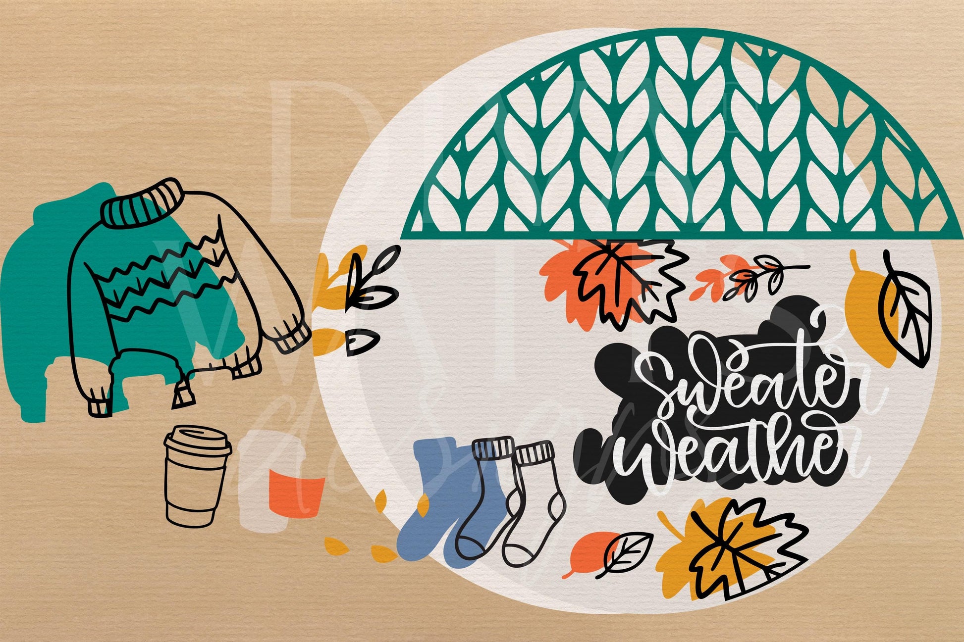Sweater Weather Door Hanger SVG | Laser Cut Wood Sign Template | Fall SVG File for Glowforge xTool | DIY Digital Porch Decor Sign