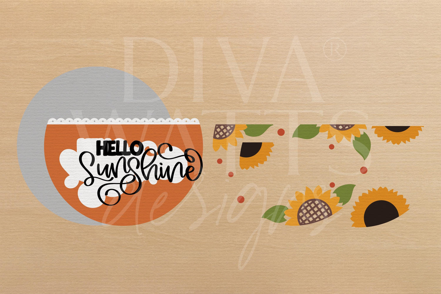 Laser Cut Door Hanger SVG | Hello Sunshine SVG File | DIY Round Wood Sign Template | Sunflower Sign Glowforge xTool Compatible