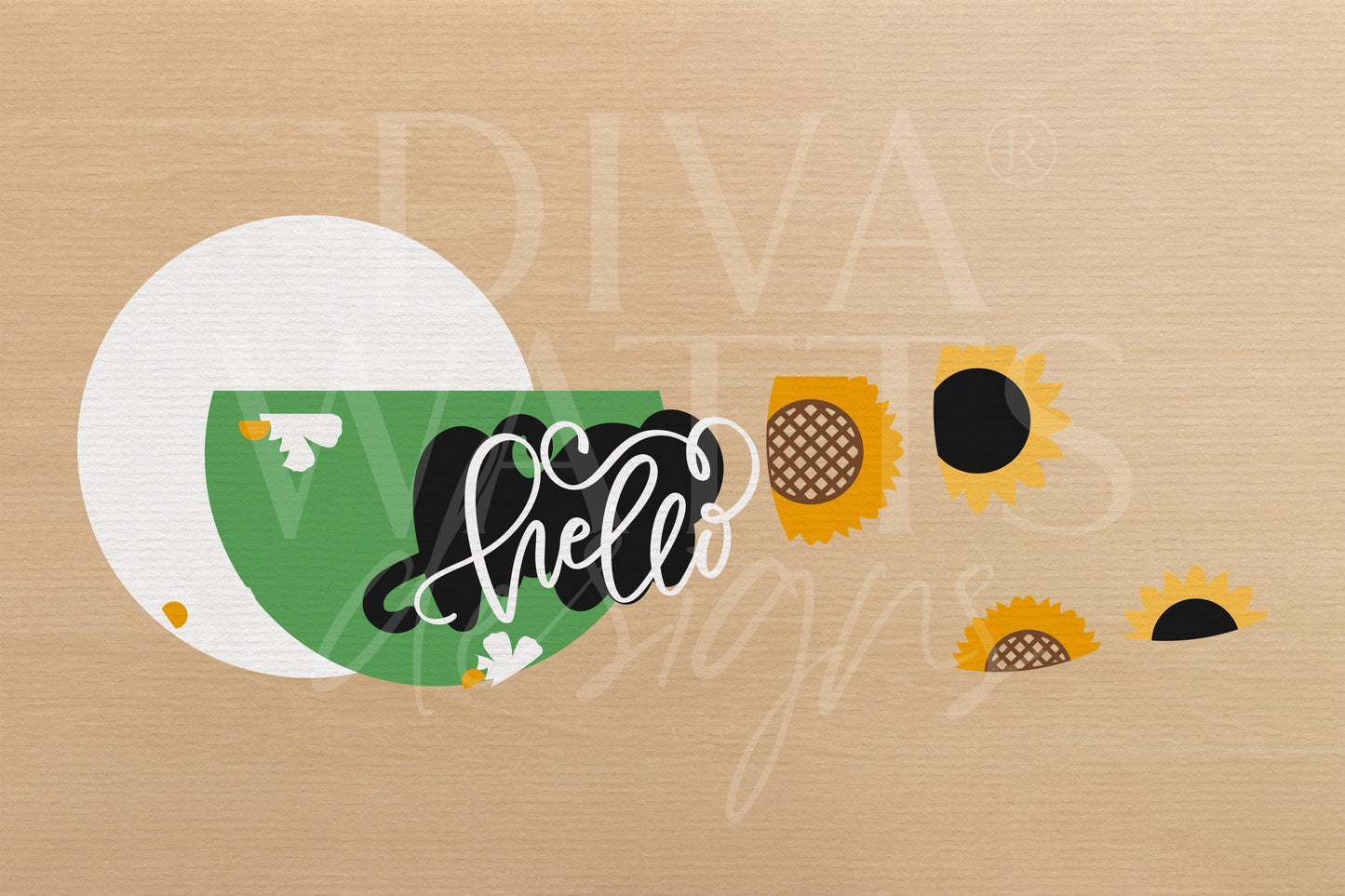 Laser Cut Door Hanger SVG | Hello Sunflower Sign SVG File | DIY Round Wood Sign Template | Digital File Glowforge xTool Compatible
