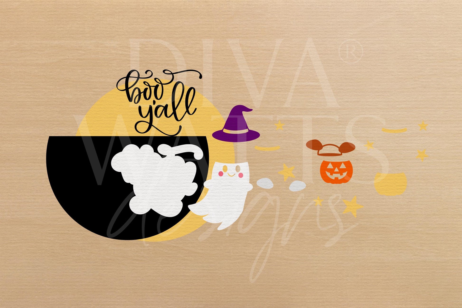 Laser Cut Door Hanger SVG | Boo Y’all Halloween Ghost Sign SVG | DIY Round Wood Sign File | Glowforge xTool Digital Cut Template
