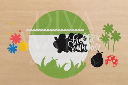 Laser Cut Door Hanger SVG | Hello Summer Sign SVG File | Round Wood Sign Template | DIY Digital File xTool Glowforge Compatible