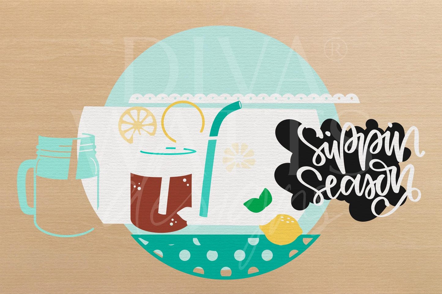Laser Cut Door Hanger SVG | Sippin Season SVG Sign | DIY Summer Round Sign Template | Glowforge xTool Compatible Digital File
