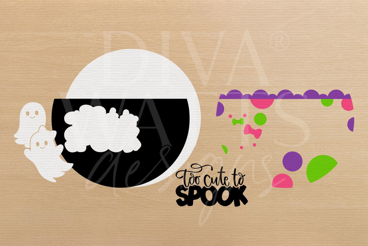 Too Cute To Spook Door Hanger SVG | Halloween Ghost Sign SVG | Round Laser Cut File | DIY Digital Decor for Glowforge xTool