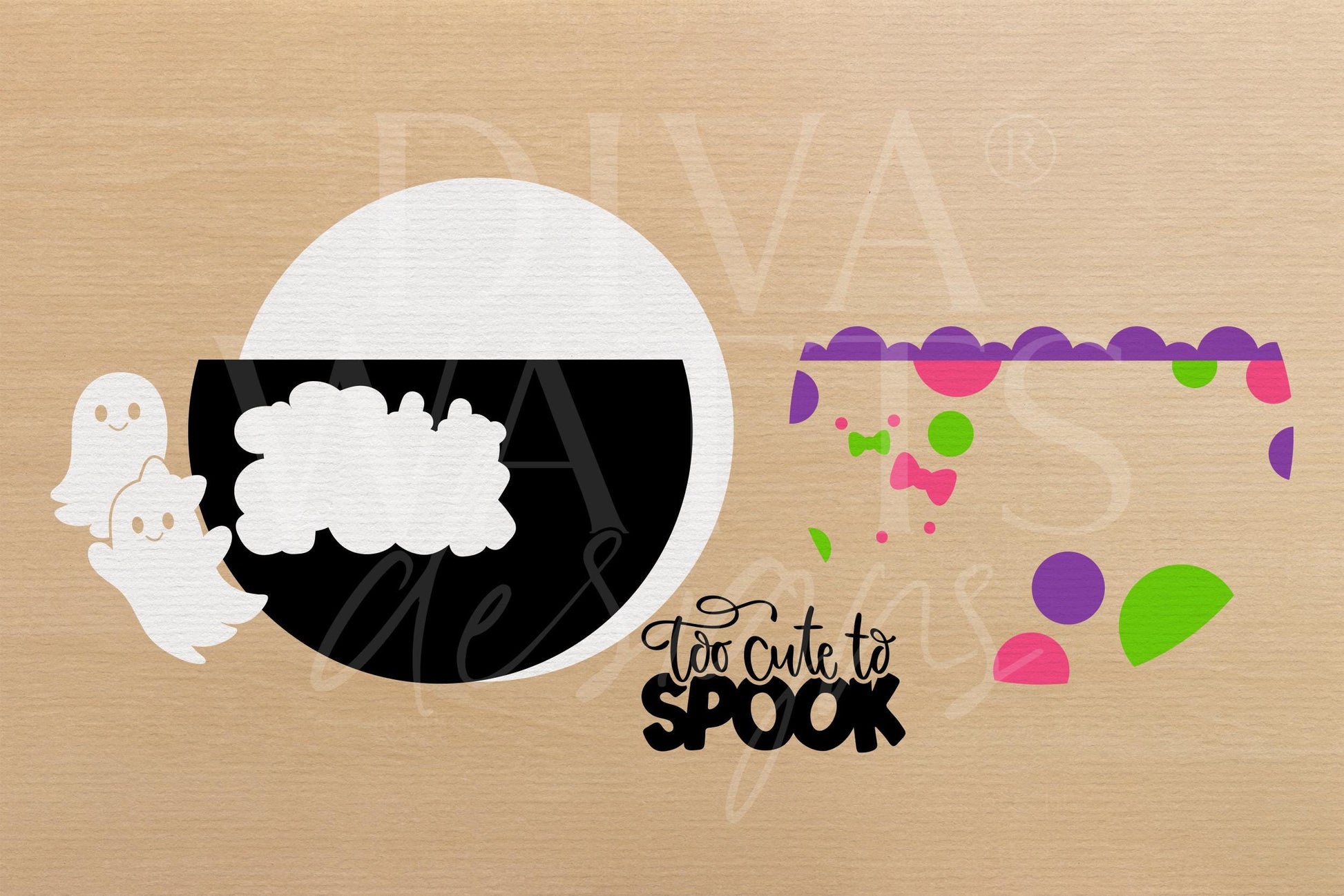 Too Cute To Spook Door Hanger SVG | Halloween Ghost Sign SVG | Round Laser Cut File | DIY Digital Decor for Glowforge xTool