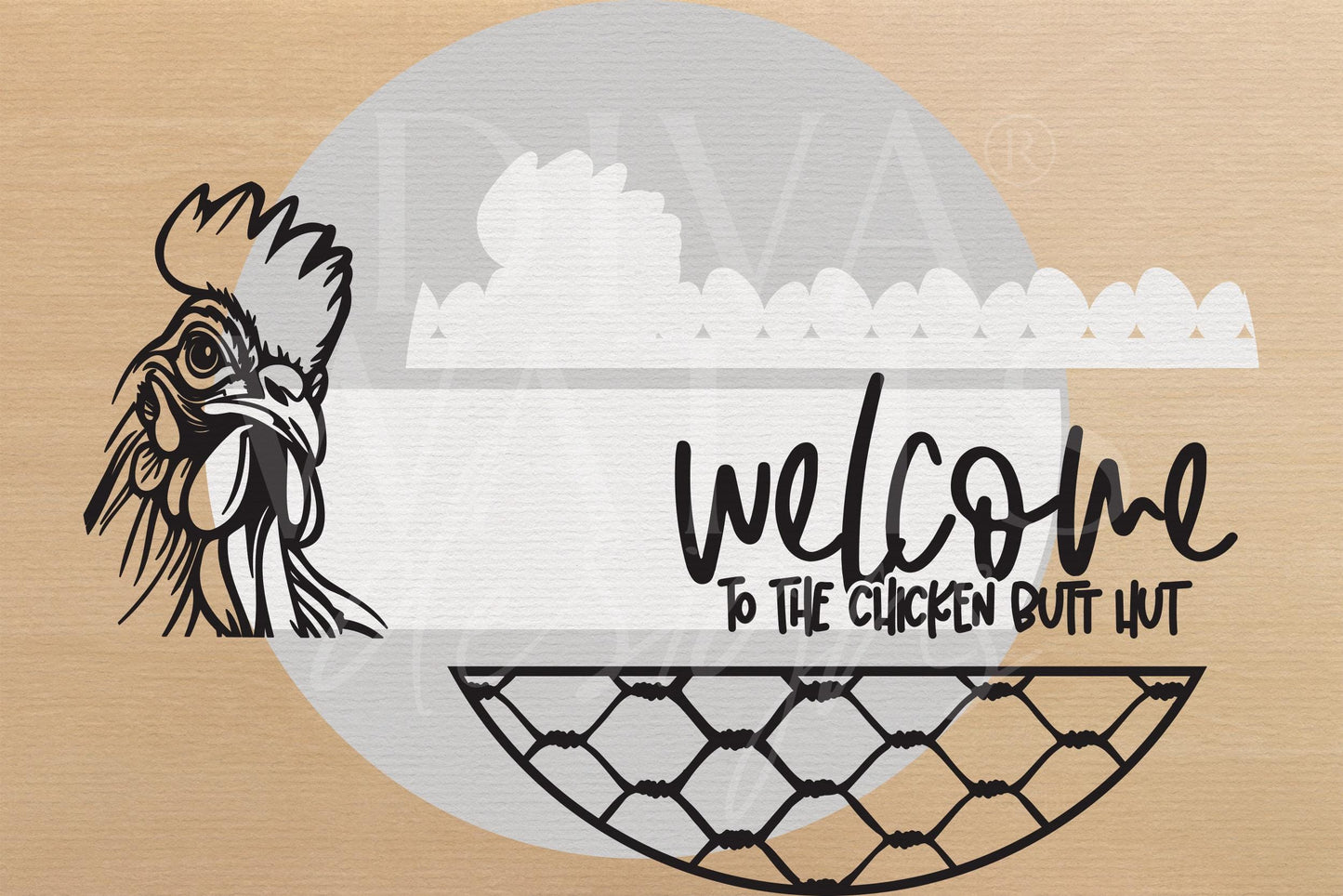 Laser Cut Door Hanger SVG | Chicken Butt Hut Welcome Sign SVG | Farmhouse Hen Coop Round Sign File | Glowforge xTool Compatible