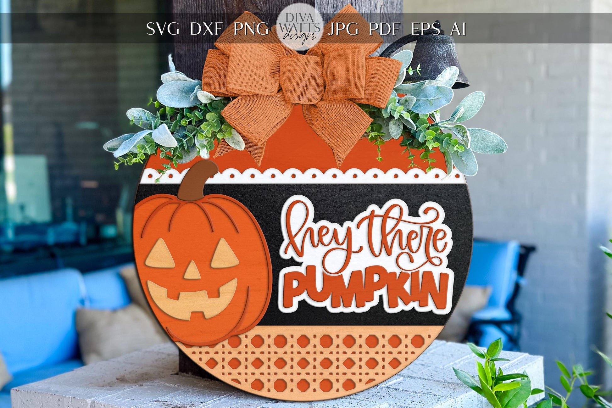 Laser Cut Door Hanger SVG | Hey There Pumpkin SVG File | DIY Round Wood Sign Template | Digital Fall Decor xTool Glowforge Cut File