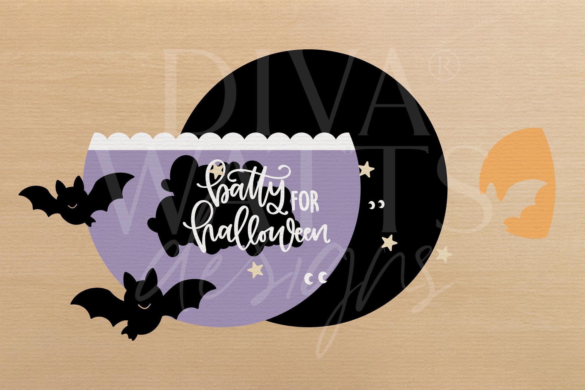 Batty for Halloween Door Hanger SVG | Laser Cut Round Sign Template | Digital Halloween SVG File | Glowforge xTool Compatible