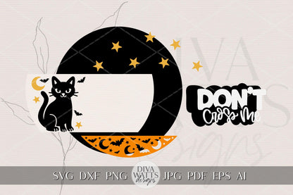 Laser Cut Door Hanger SVG | Halloween Cat SVG File | DIY Round Wood Sign Template | Digital Cut File Glowforge xTool Compatible Decor