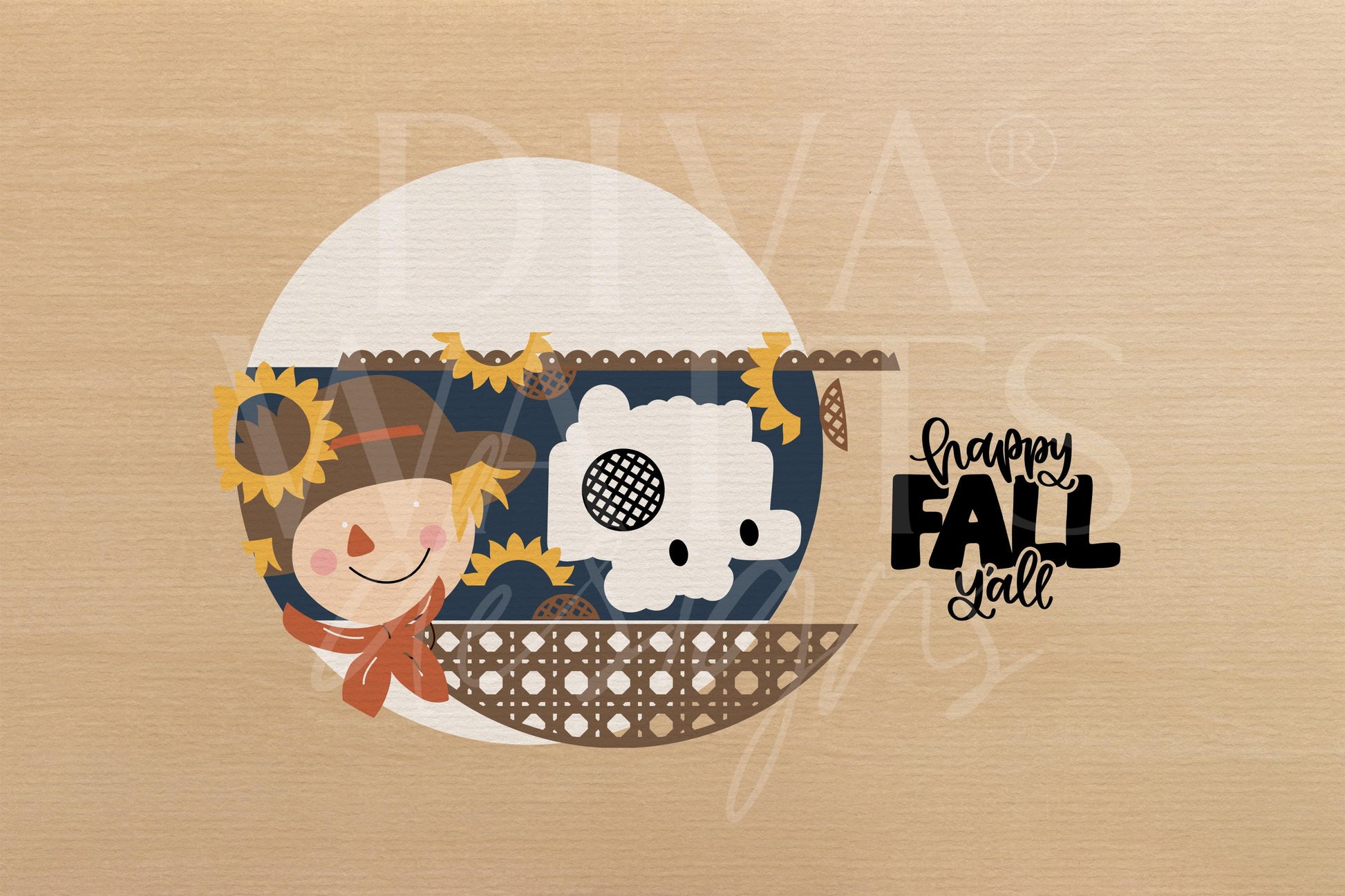 Laser Cut Door Hanger SVG | Happy Fall Y’all Sign SVG File | DIY Round Wood Autumn Decor | Glowforge xTool Compatible Digital Cut File